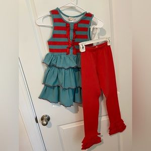 Swanky Baby Vintage blue & coral/red set, size 8/10